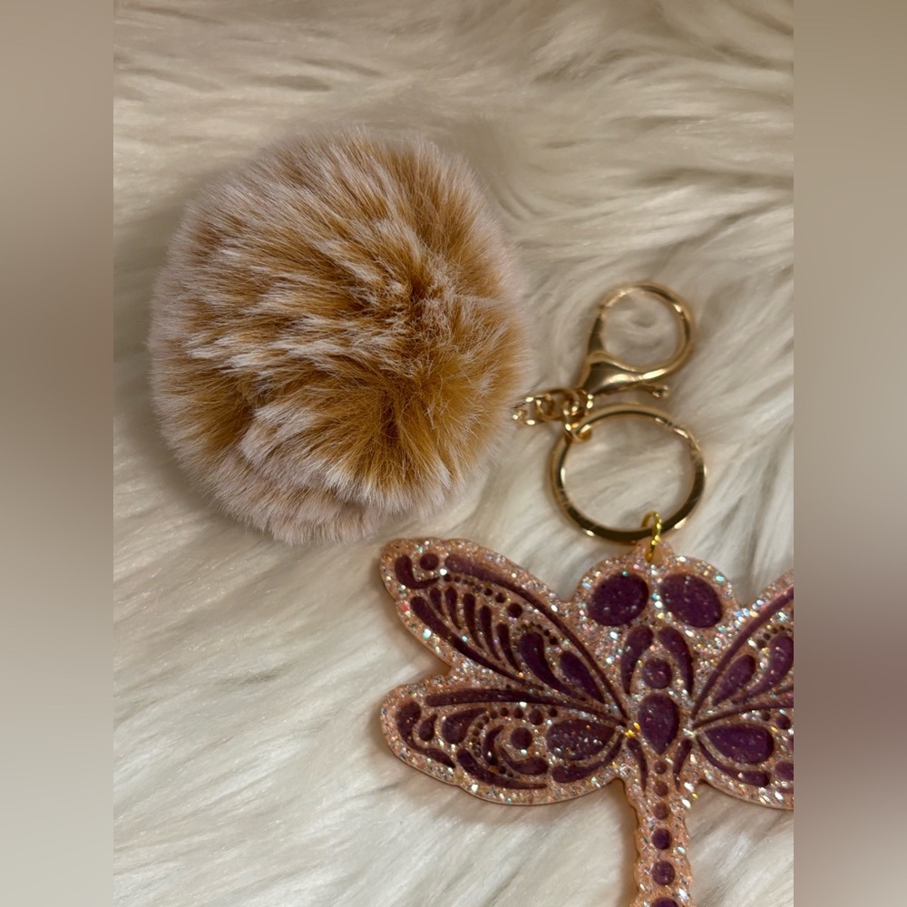 Handmade Elegant Dragonfly Keychain with Pom Pom (self defense dragonfly) - Picture 3 of 4
